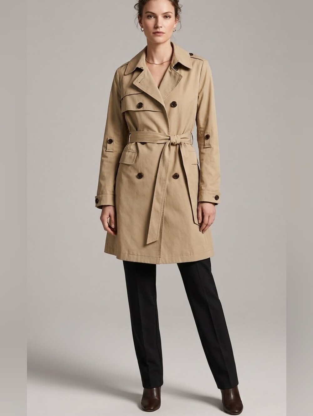 Vince Camuto Classic Belted Trench Coat Neutral Beige Color